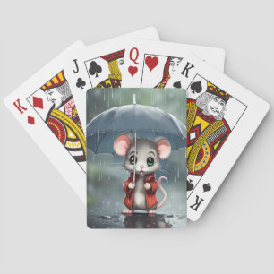Baraja De Cartas Ratón lindo bajo un paraguas