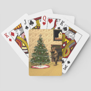 Baraja De Cartas Ratón lindo decorando un árbol de Navidad