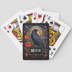 Baraja De Cartas Raven negro con flores de diseño gótico