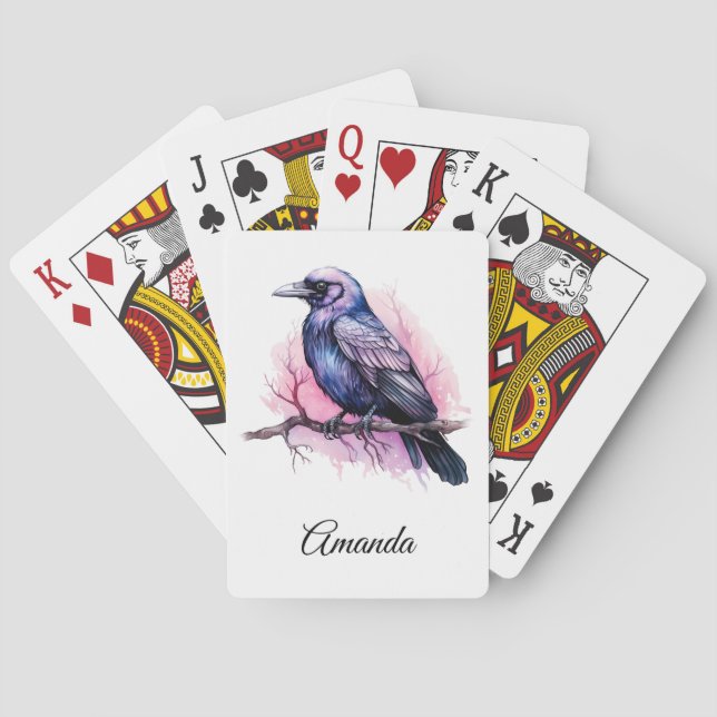 Baraja De Cartas Raven negro en un Ilustracion de sucursal (Reverso)
