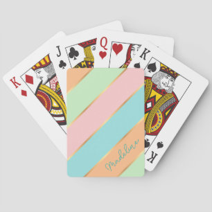 Baraja De Cartas Raya Personalizada Verde Menta Azul Acuático Rosa 