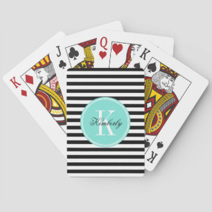 Baraja De Cartas Rayas blancos y negros con el monograma de la