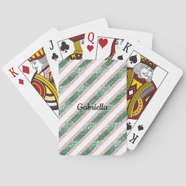 Baraja De Cartas Rayas de brillo rosadas verdes sonrosadas (Reverso)