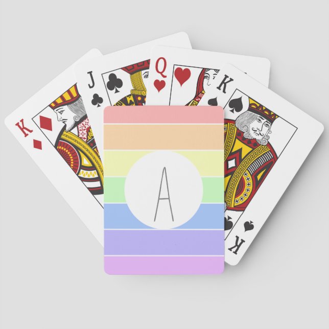 Baraja De Cartas Rayas de color arcoiris monogramadas (Reverso)