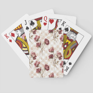 Baraja De Cartas Rayas de Crema Rosas Rojas Flores
