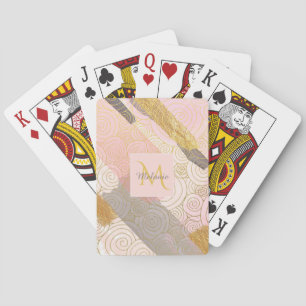 Baraja De Cartas Rayas doradas abstractas y remolinos rosados perso