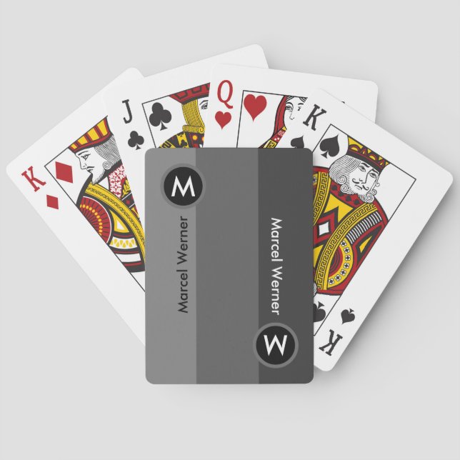 Baraja De Cartas rayas grises con nombre y inicial (Reverso)