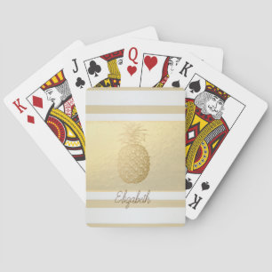 Baraja De Cartas Rayas Modernas de Niña Doradas, Piña Dorada
