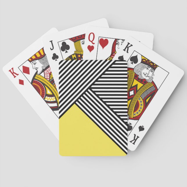 Baraja De Cartas Rayas negras y blancas con triángulo amarillo (Reverso)