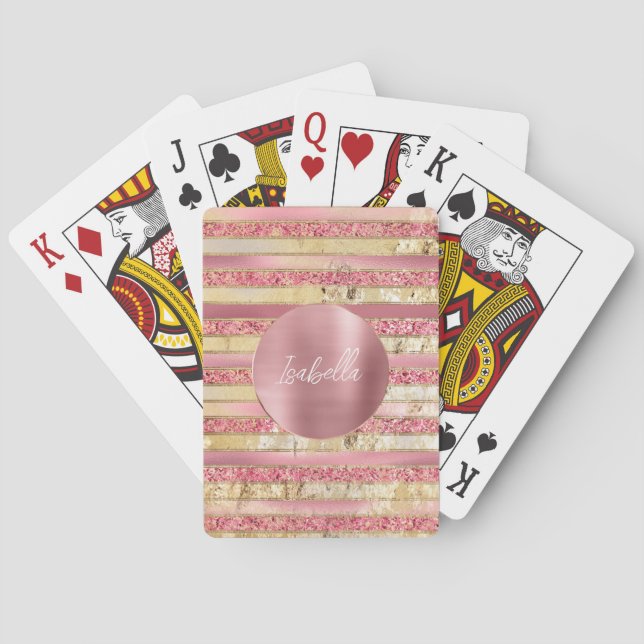 Baraja De Cartas Rayas Purpurinas Glam Pink Gold (Reverso)