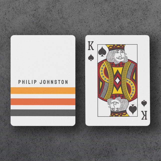 Baraja De Cartas Rayas retro grises y naranjas nombre personalizado (Subido por el creador)