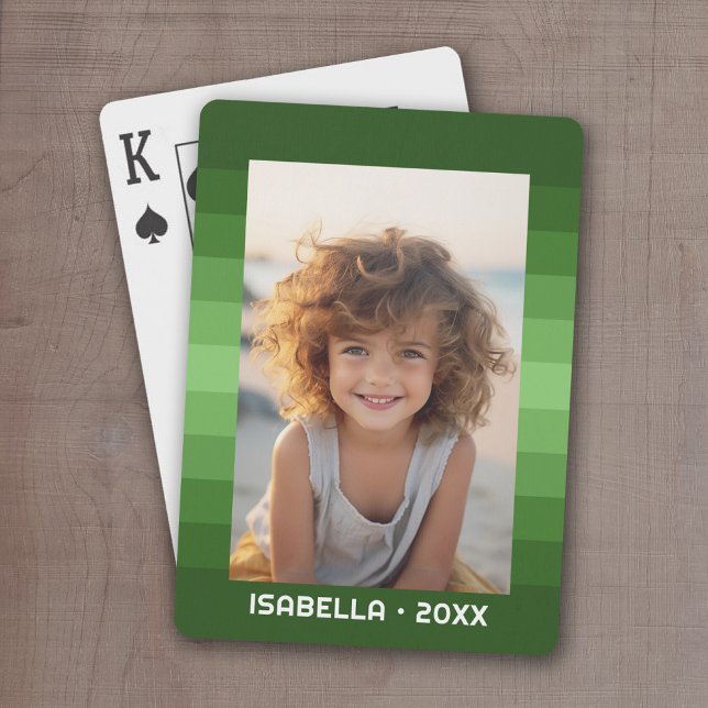 Baraja De Cartas Rayas retro - Navidades verdes - Foto simple (A fun set of playing cards with retro stripes and a photo)
