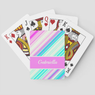 Baraja De Cartas Rayas rosadas azules moradas personalizadas nombre