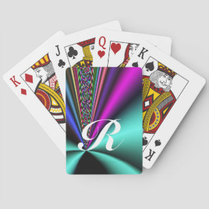 Baraja De Cartas Rayos fractales brillantemente coloridos con monog