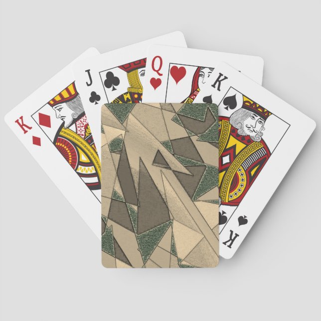 Baraja De Cartas Recorte triangular beige sobre el "fondo verde osc (Reverso)