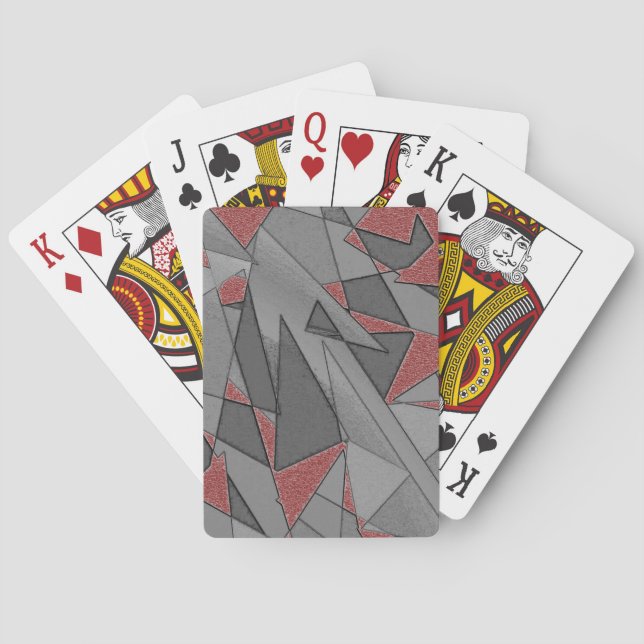 Baraja De Cartas Recortes triangulares en bruto, sobre fondo rojo (Reverso)