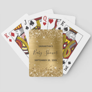 Baraja De Cartas Recuerdo de Baby Shower Glittery Gold