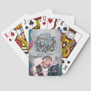 Baraja De Cartas Recuerdo de foto de aniversario de bodas de estaño
