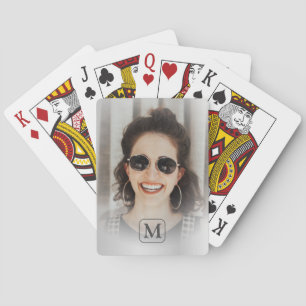 Baraja De Cartas Recuerdo de foto gris plateado con monograma