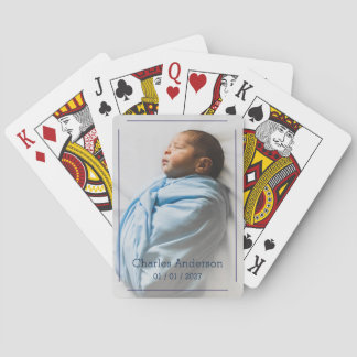 Baraja De Cartas Recuerdo de nacimiento Foto Nombre Fecha Azul