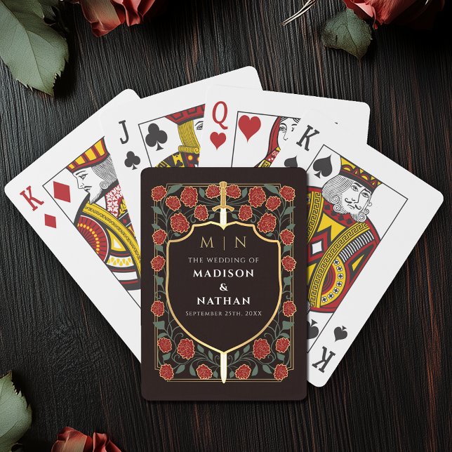 Baraja De Cartas Red Black Royal Sword Shield Wedding Favor (Subido por el creador)