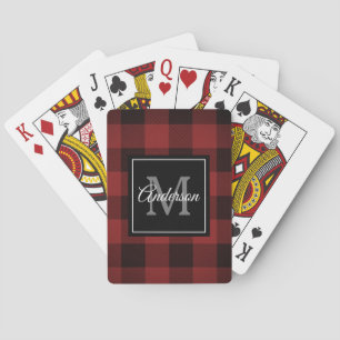 Baraja De Cartas Red Buffalo Plaid   Personal Inicial   Regalo