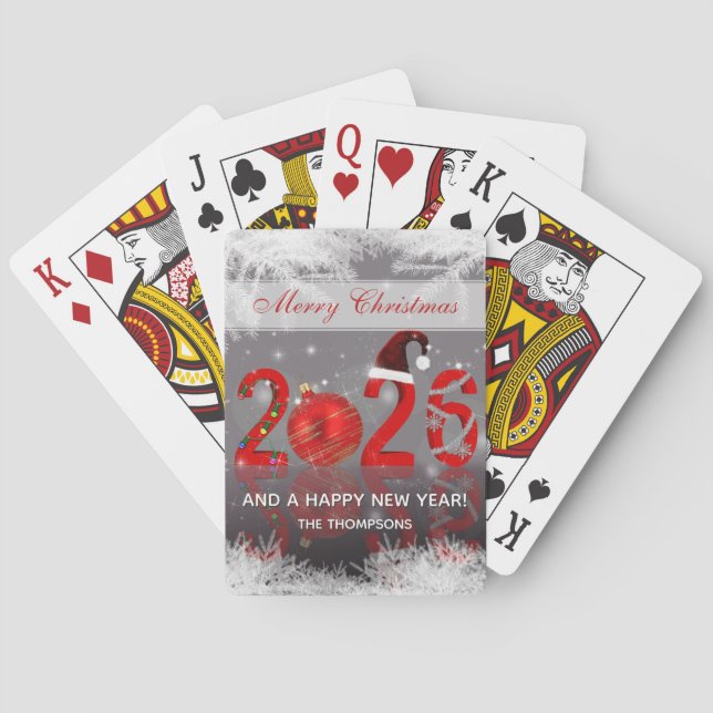 Baraja De Cartas Red Festive Merry Christmas New Year 2026 (Reverso)