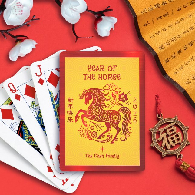 Baraja De Cartas Red Foil Horse 2026 Chinese Lunar New Year Yellow (Subido por el creador)