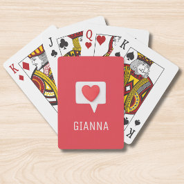 Baraja De Cartas Red Love Heart Romantic Girly Nombre Personalizado