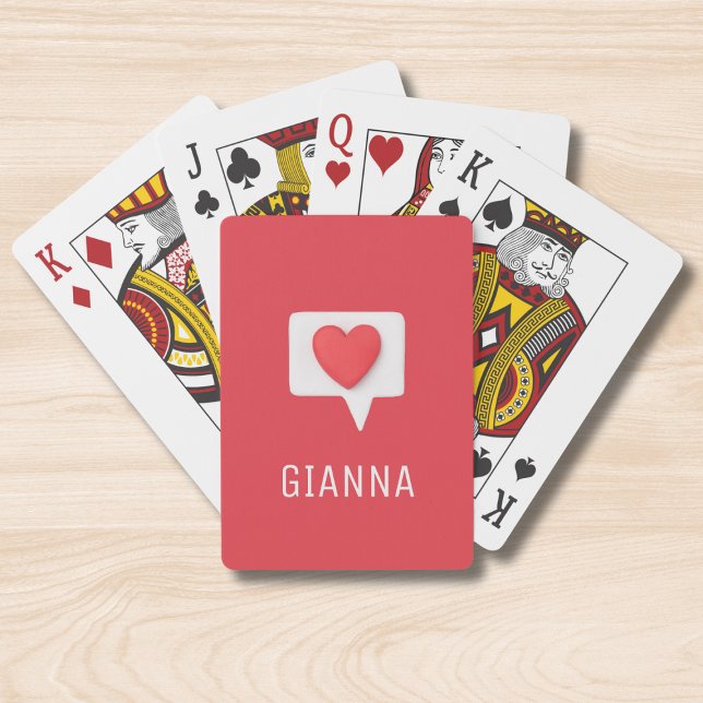 Baraja De Cartas Red Love Heart Romantic Girly Nombre Personalizado (Subido por el creador)