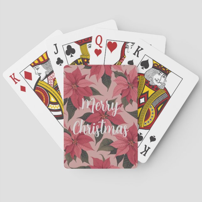 Baraja De Cartas Red Pink Merry Christmas Poinsettias Card Deck (Reverso)