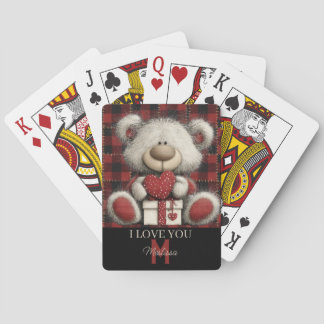 Baraja De Cartas Red Plaid Bear I Love You Custom Name Monogram