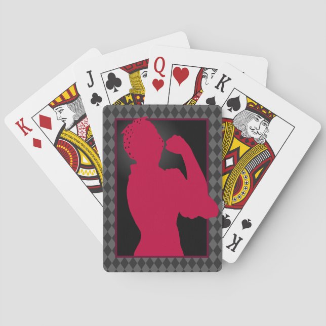 Baraja De Cartas Red Rosie the Riveter Silhouette and Pattern (Reverso)