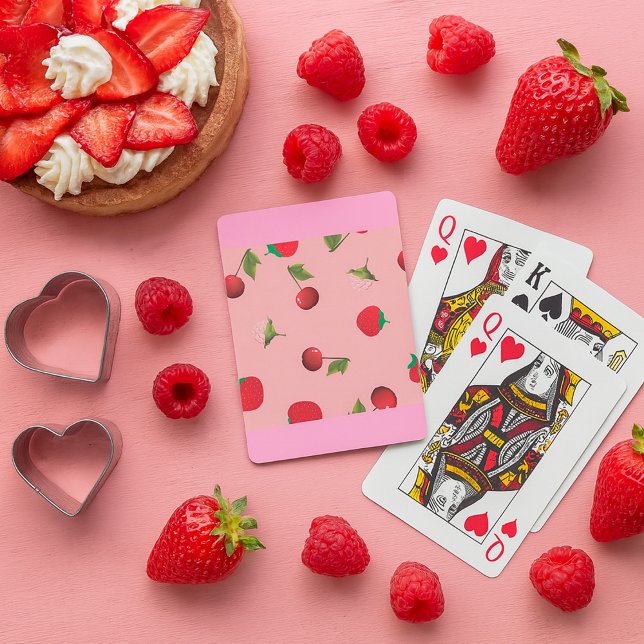 Baraja De Cartas Red Strawberry and Cherry Pattern Pink Fruit (Subido por el creador)
