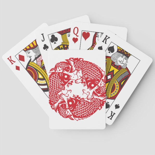 Baraja De Cartas Red Whirling Koi Carp Fish Group (Reverso)