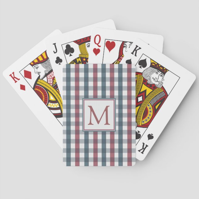 Baraja De Cartas Red, White and Blue Plaid Monogram (Reverso)