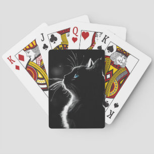 Baraja De Cartas Reflejo De Gato Negro Brillante Con Ojo Azul