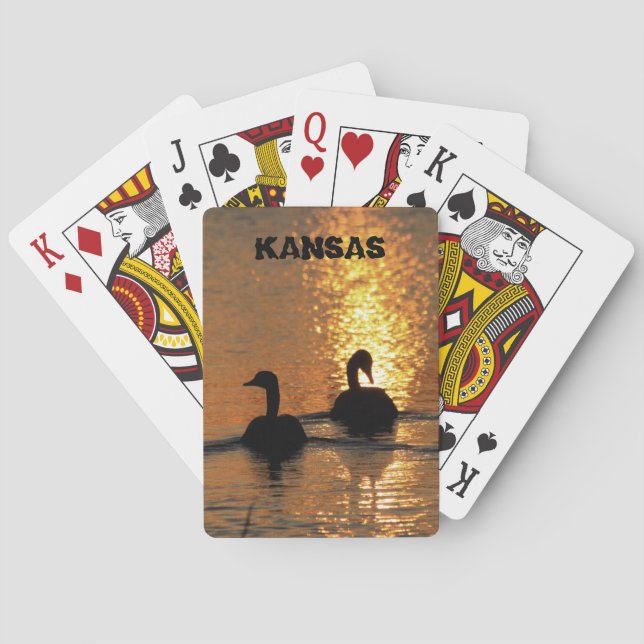 Baraja De Cartas Reflexión de Kansas Canadian Goose Sunset (Reverso)