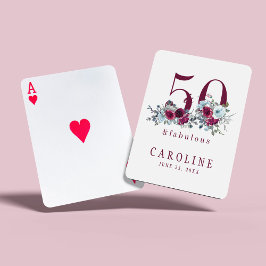 Baraja De Cartas regalo de cumpleaños floral burgundy rojo 50 y fab