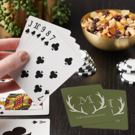 Baraja De Cartas Regalo de Groomsmen, Personalizado de Antler Verde