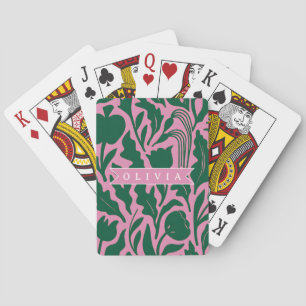 Baraja De Cartas Regalo Floral Botánico Rosa Intenso Personalizado