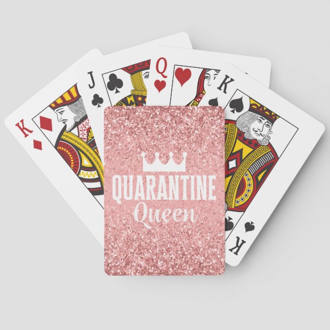 Baraja De Cartas Reina de cuarentena - purpurina rosa con corona (Reverso)