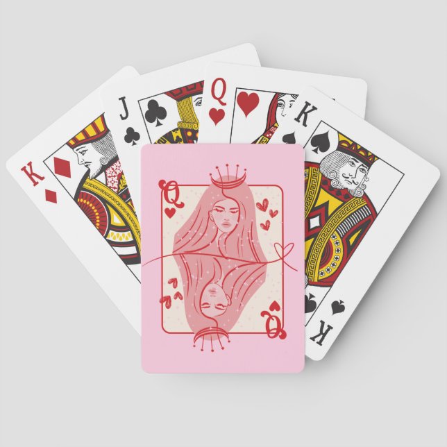 Baraja De Cartas Reina de los corazones de arte rojo y rosa preppy (Reverso)