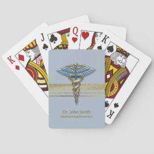 Baraja De Cartas Relieve metalizado dorado médico de Caduceus azul 