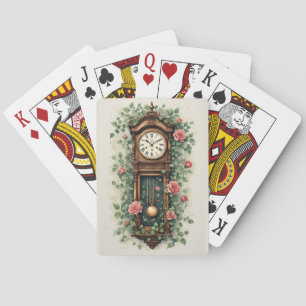Baraja De Cartas Reloj Antiguo Rodeado de Rosas y Enredaderas