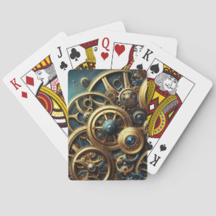Baraja De Cartas Relojería Steampunk Dorado y Turquesa