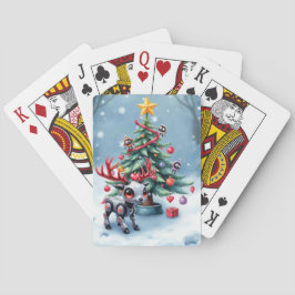 Baraja De Cartas Reno ciberpunk lindo con árbol de Navidad