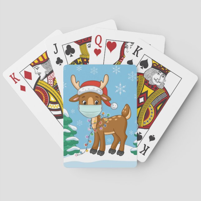 Baraja De Cartas Renos Con Una Máscara De Navidades (Reverso)