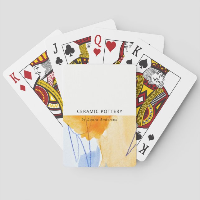 Baraja De Cartas Resumen Arte de acuarela azul amarillo artificial (Reverso)