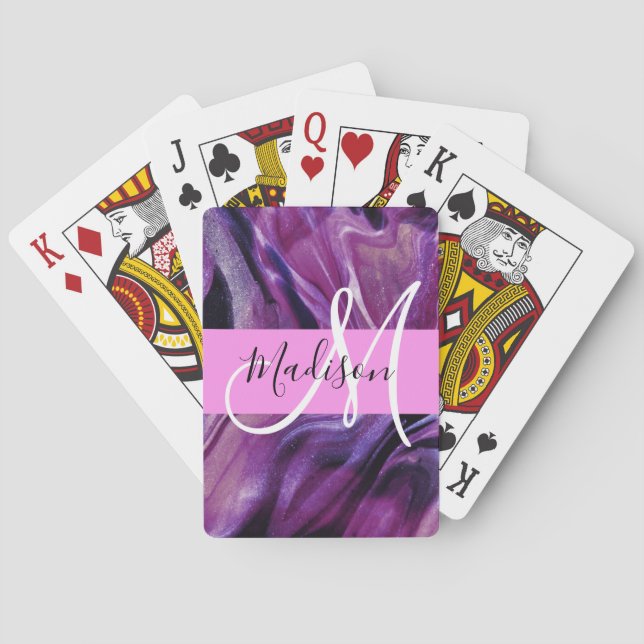 Baraja De Cartas Resumen de Glam Sombreado púrpura Textura Monogram (Reverso)